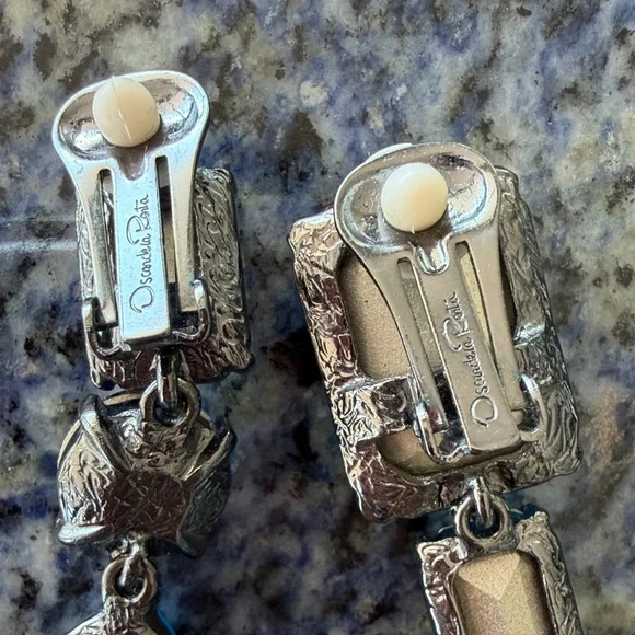 Oscar de la Renta Elegant Blue and Silver Drop Earrings - Picture 2 of 2